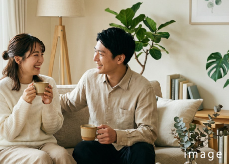 リビングでくつろぐDINKSイメージ写真