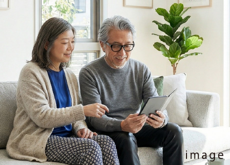 リビングでくつろぐ老夫婦イメージ写真